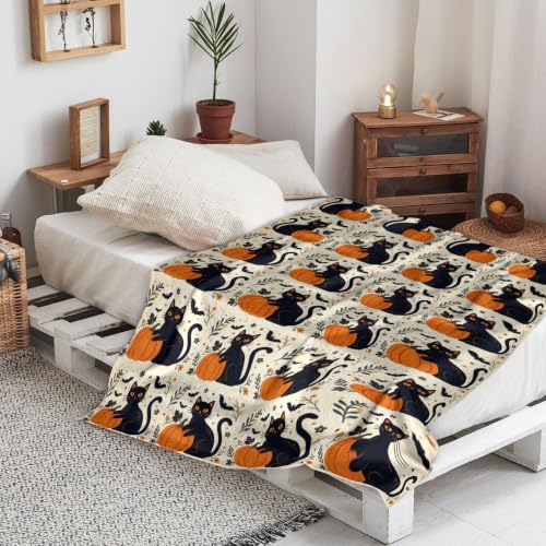 Manta con diseño de gato de Halloween cobija mullida decorativa para cama y sofá 5