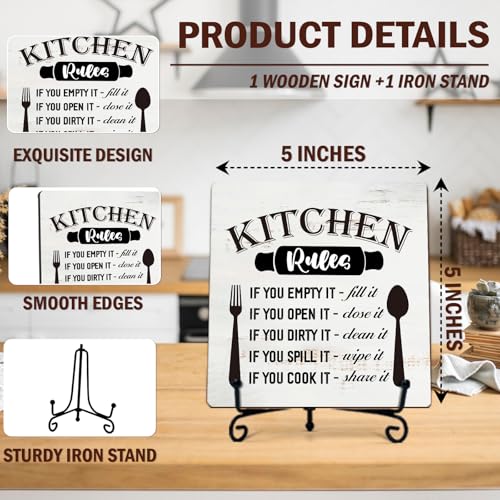 Image of DETIHO Farmhouse Kitchen Signs, Kitchen Countertop Decor, Rustic Wooden Plaque with Iron Stand for Home Kitchen Tabletop Decor - G02