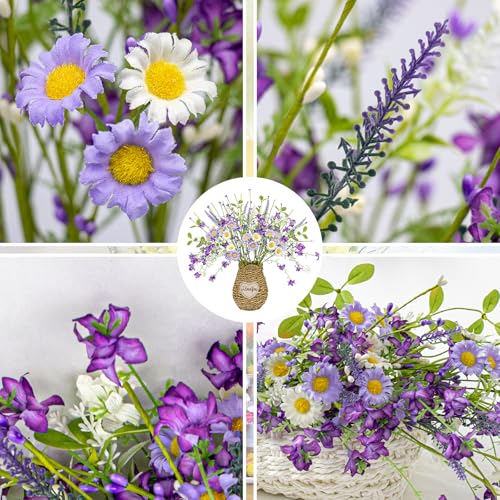 LLZLL Spring Decorations for Home 12 Pack Purple Spring Flowers 17 Inch Artificial Spring Floral Stems with Daisy and Berries for Spring Summer Farmhouse Ornaments