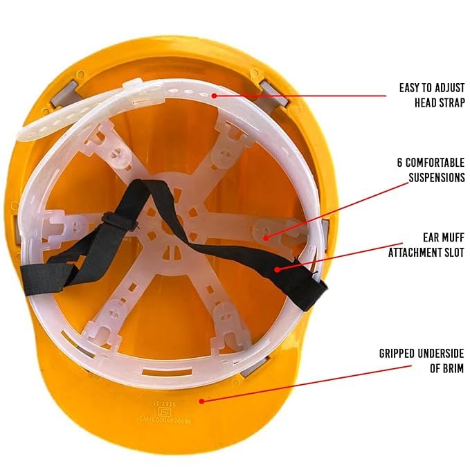 Image of LADWA Yellow Heavy Duty Superior Safety Helmet, ISI Marked Industrial Protective Hard Hat for Construction, Factory and Outdoor Workplace Safety Use (Pack of 10)