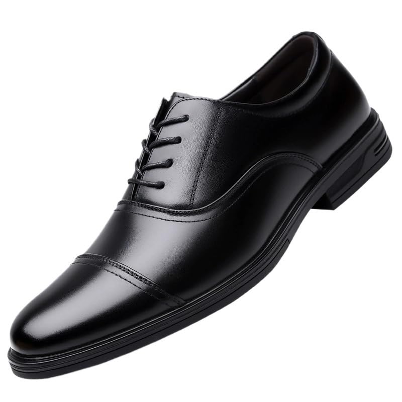 Men Business Dress Shoes Genuine Leather Round Toe Lace-Up Formal Footwear