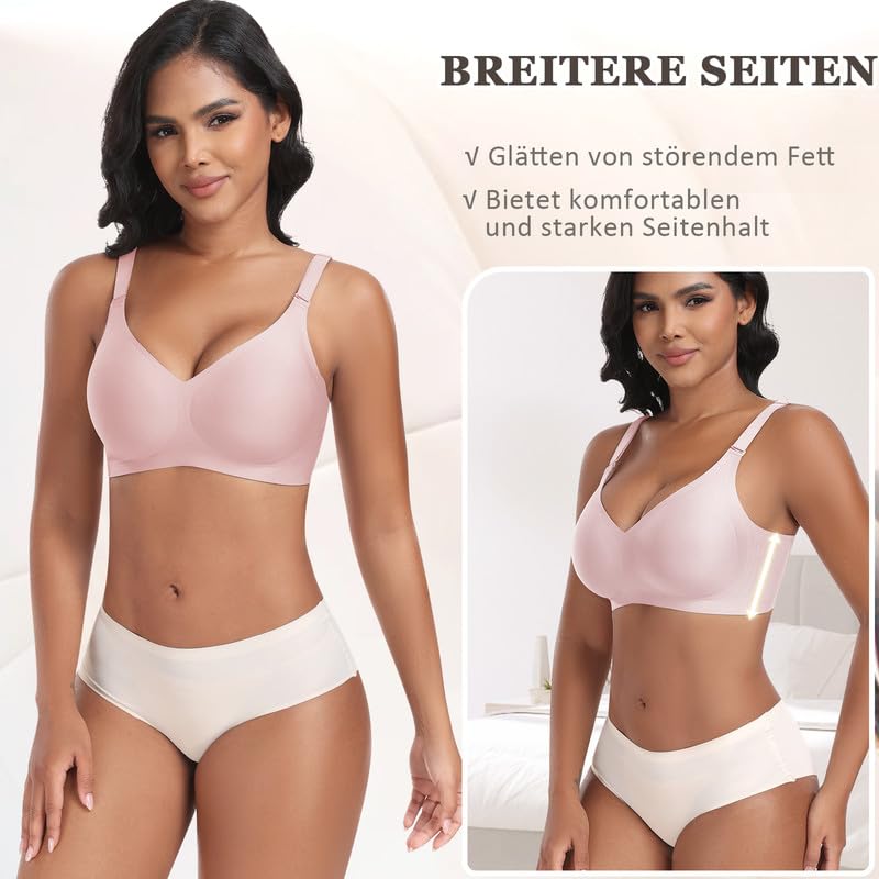 Jiuday Reggiseno senza ferretto, reggiseno push up con seni grandi, tenuta forte, senza stiratura, imbottito, senza cuciture, senza buegel, nero + rosa., S