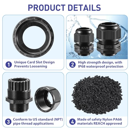 Prensaestopas de nailon NPT contra tirones de cables con tuerca ajustable IP68 5
