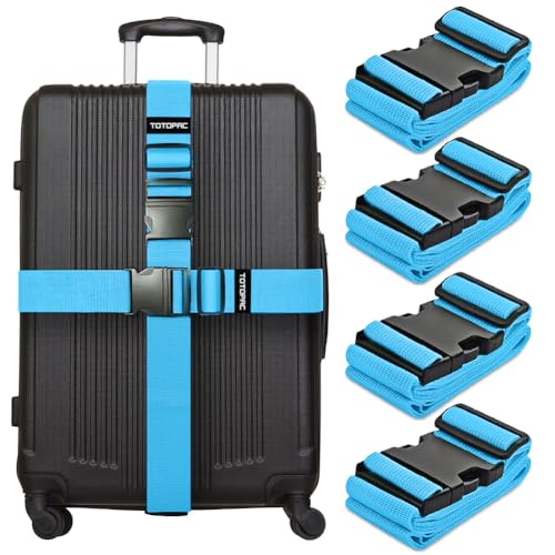 Image of 4 Pack Luggage Straps, Adjustable Suitcase Belts 72 inch x 2 inch with Quick Release Buckle, Durable Travel Accessories for Secure Luggage and Easy Identification (Blue)