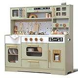 Kids Wooden Play Kitchen Set – Realistic Pretend Play Kitchen with Stove, Sink, Coffee Maker, Ice Maker & 15 Fun Accessories | Montessori-Inspired Toy Kitchen for Toddlers Ages 3+