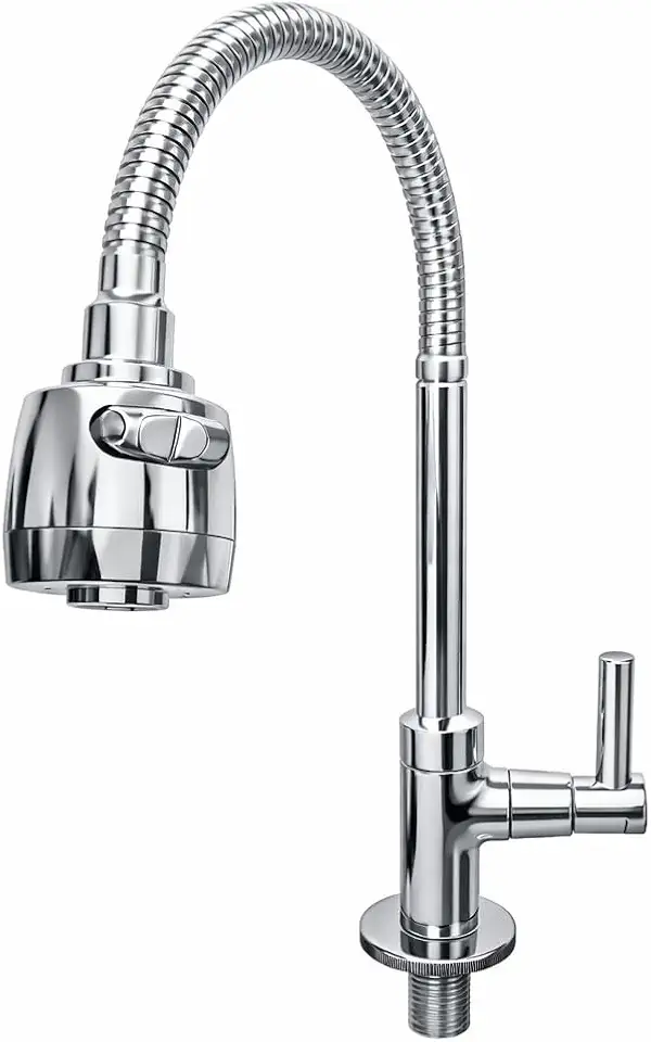 Torneira Gourmet para Cozinha com Mangueira Flexível 360°, Cromada, 1/4 de Volta, Dois Jatos