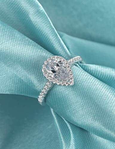 Jalokivi 1.9Ct 925 Sterling Silver Engagement Rings For Women Pear Cut Halo Cubic Zirconia Promise Rings For Her Size 6.5 #TOP1