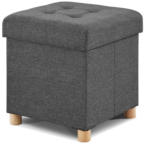 Image of BRIAN & DANY Ottoman with Storage, Square Small Storage Ottoman Foot Rest with Legs, Ottomans Foot Stool for Dorm, Living Room, Entryway 14.8 inchx14.8 inchx17.8 inch (Gray)
