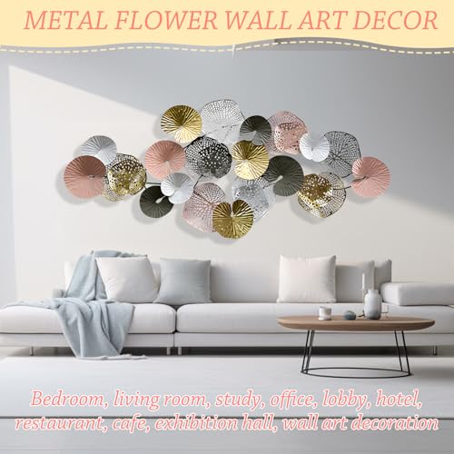edaknez Coastal Metal Wall Art Decor for Living Room, Large Nautical Metal Wall Decor, 3D Modern Gold Lotus Leaves Wall Decoration, for Living Room, Bedroom (A 53 inch x 26 inch) - Image 3
