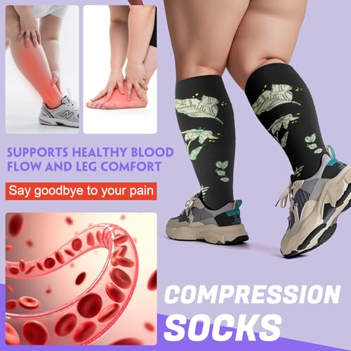 Image of 4 Pairs Plus Size Compression Socks,Extra Wide Calf 20-30 mmHg Knee High Compression Socks for Men Women Circulation