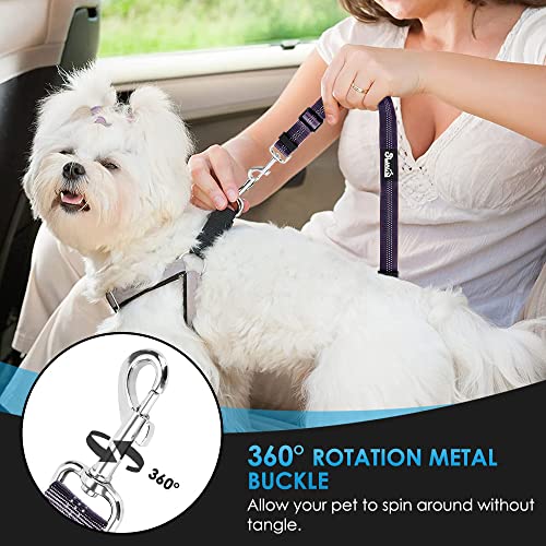 Image of SlowTon Dog Seat Belt for Car, 2 Pack Dog Car Harness Seatbelt with Bungee | 2 in 1 Pet Car Leash Headrest Restraint & Dog Safety Tether Clip, Adjustable with Elastic Buffer, Reflective, Purple M /L
