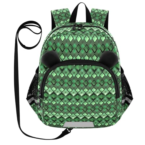 Green Black Squares Toddler Backpack for Girls Boys,Preschool Kindergarten Backpack Kids Backpacks B0405041