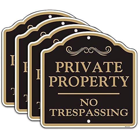 Doninex Large (4 Pack) Private Property No Trespassing Sign, 12x12 Inches Reflective Aluminum Metal Signs, Fade Resistant, Weatherproof, Indoor or Outdoor Use Cover