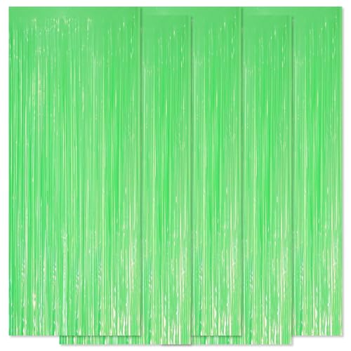Image of 5 Pack Green Foil Curtain Backdrop 3.2ft x 8.2ft Tinsel Foil Fringe Curtains Macaron Photo Booth Streamer Backdrop for Party Decorations Birthday Baby Shower Bachelorette Holiday Decor (Pastel Green)