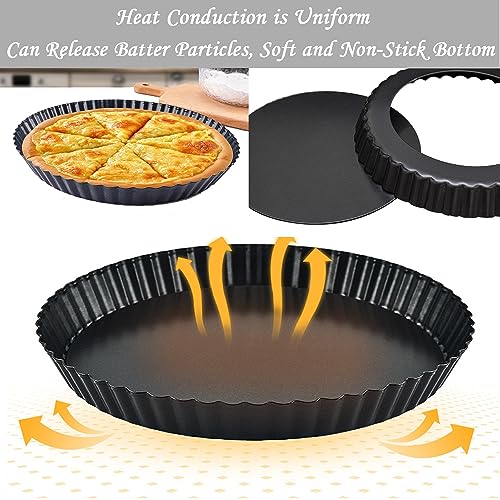 Xstronq Tart Pans 9 Inch with Removable Bottom Fluted Pie Tart Pans, Round Non-Stick Pan Quiche Pan, for Baking Pizza Mousse Cakes, Christmas Dessert - Thumbnail 5