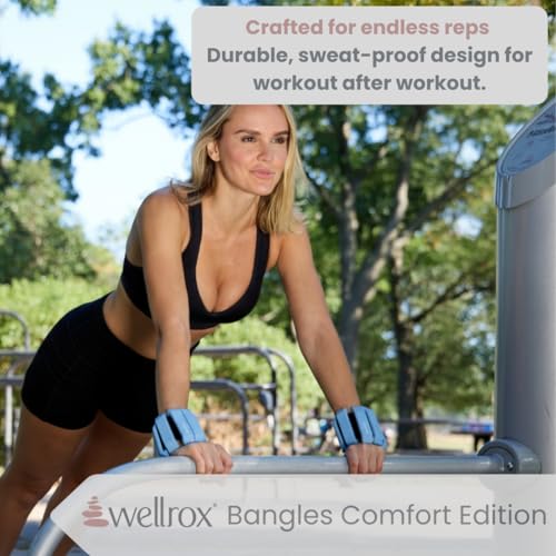 Image of Wellrox Weighted Bangles - Adjustable Ankle and Wrist Weights for Women & Men - Set of Ankle Weights 2 lbs (1 lb Each Wrist Weight) | Weighted Arm Bands for Pilates, Yoga, Running & Walking