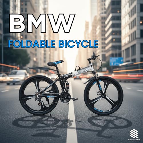 Image of QUESEC BWM Folding Gear Cycle for Adults 26 Inch 21 Speed Mountain Bike with Dual Suspension, Dual Disc Brake, Alloy Wheels, Foldable Bicycle for Boys Girls Daily Commute Fitness Ride - Black