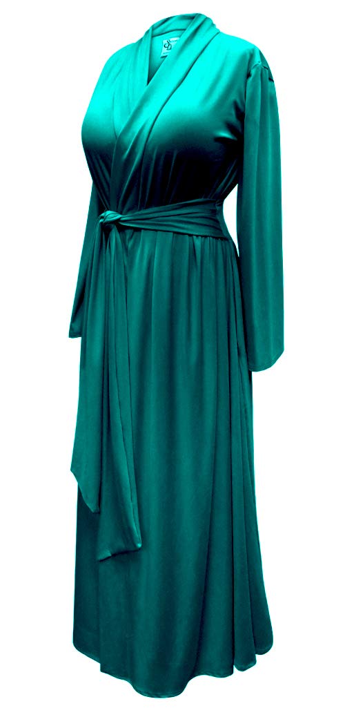 Plus Size Teal Blue Retro Robe in Cotton Rayon and Brushed Jersey with Attached Belt
