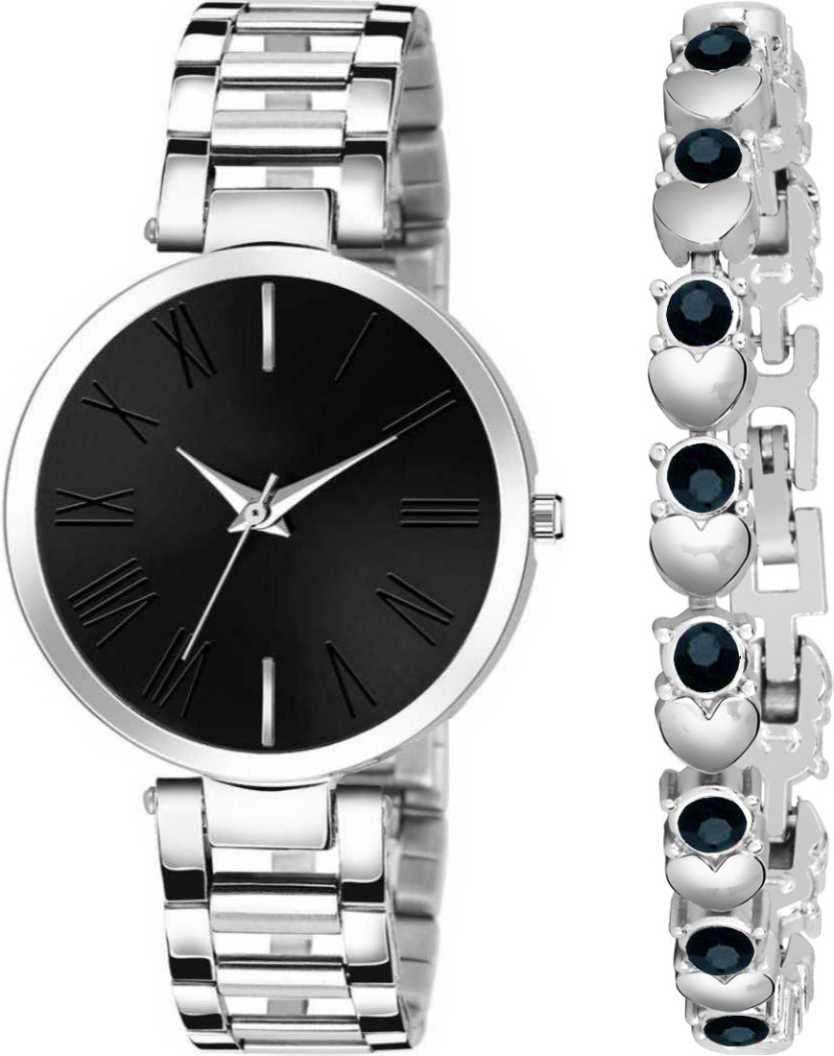 Goldenize fashion Dial & Stainless Steel Silver Band Watch | With Little Heart Blue Diamond Silver Bracelet Combo | Analog Watch - For Girls and Women (B09MFFMP4G) Amazon Price History, Amazon Price Tracker