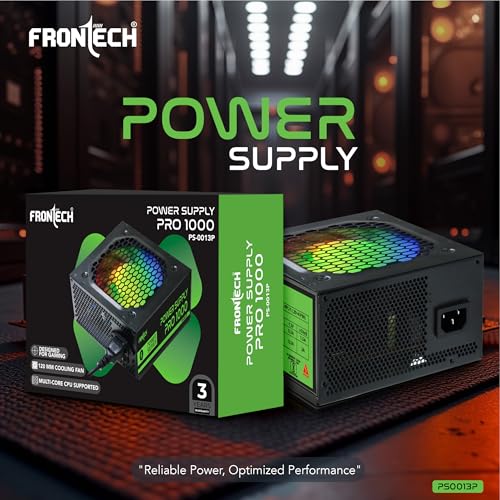 Image of Frontech PRO 1000 Gaming Power Supply, 600W PSU, ATX 12V, 120mm RGB Silent Fan, PCI-E (6+2) Pin, 3 SATA, OCP /OVP /SCP Protection, 3-Year Warranty (PS-0013P)