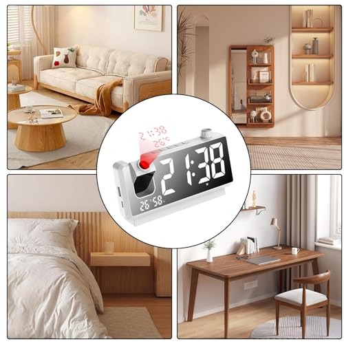 Reloj de proyección inteligente, pantalla espejo LED con proyector 180 para dormitorio 7