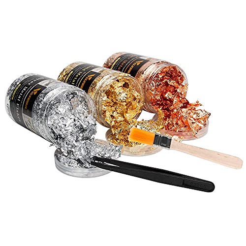 VGSEBA Flocon d'or- 3 Bouteilles 10g de Feuille d'or Broyée (30 g au total) Pour L'art, L'artisanat, Les Ongles et les Décorations Cover