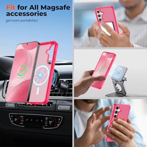 Image of SUPFINE Magnetic for Samsung Galaxy S24 Case / S25 Case with Screen Protector, (Built-in Magnets) (Military Grade Drop Protection) Slim Translucent Shockproof Phone Case,Hot Pink