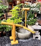 Fontana Decorativa In Bambù, Fontana Da Giardino Esterno, Fontana Zen Da Esterno In Bambù Con Pompa, Pompa A Dondolo, Ornamento Paesaggistico, Fatta A Mano