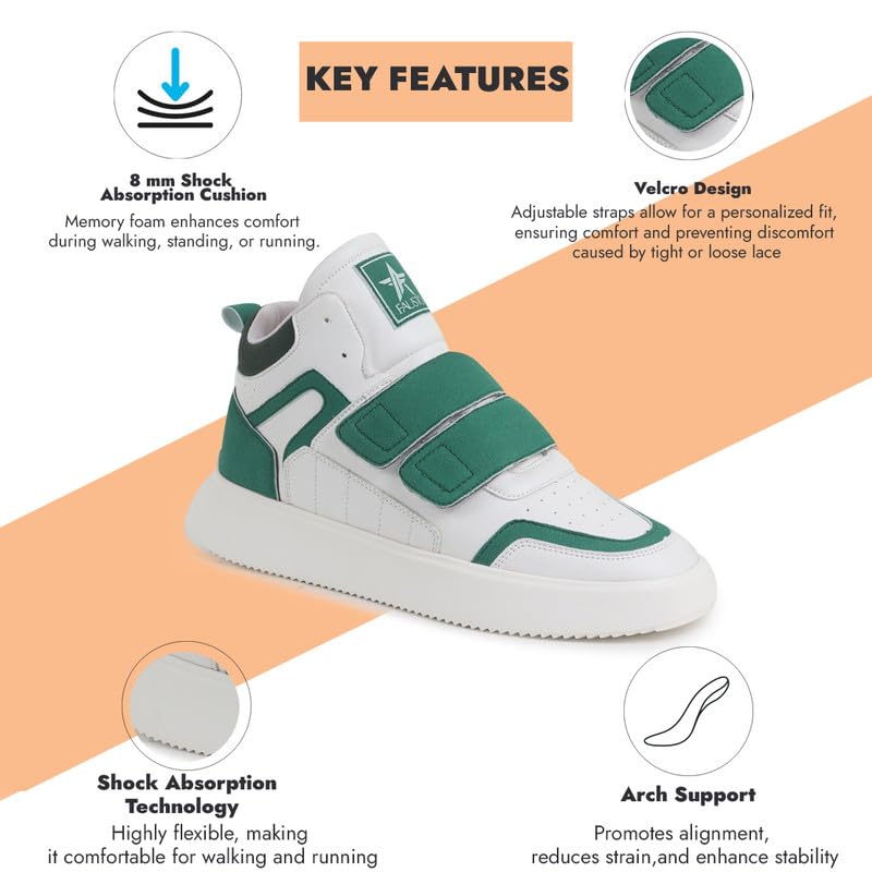 Image of FAUSTO Men's Colorblocked High Top Hook and Loop Adjustable Fasteners Adjustable Classic Sneakers|Memory Cushion Insole|Street Fashion Hi-Top Sneakers