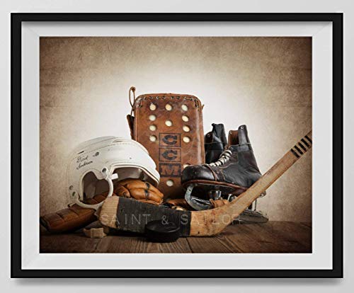 Vintage Hockey Gear Wall art, Sports Decor, Vintage Hockey Art, Hockey Photography Available as print or canvas.