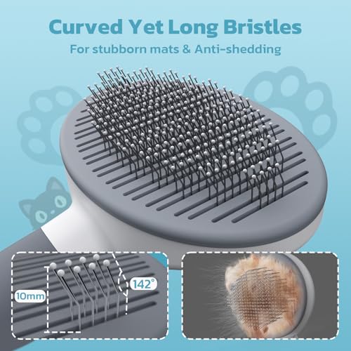 Zivacate Katzenbürste Hundebürste [Ergonomischer Griff & Ein-Klick-Reinigung & Patented Design] Selbstreinigende Bürste Für kurz- & langhaarige Hunde/Katzen/Kaninchen, Unterwollbürste(dunkelgrau)