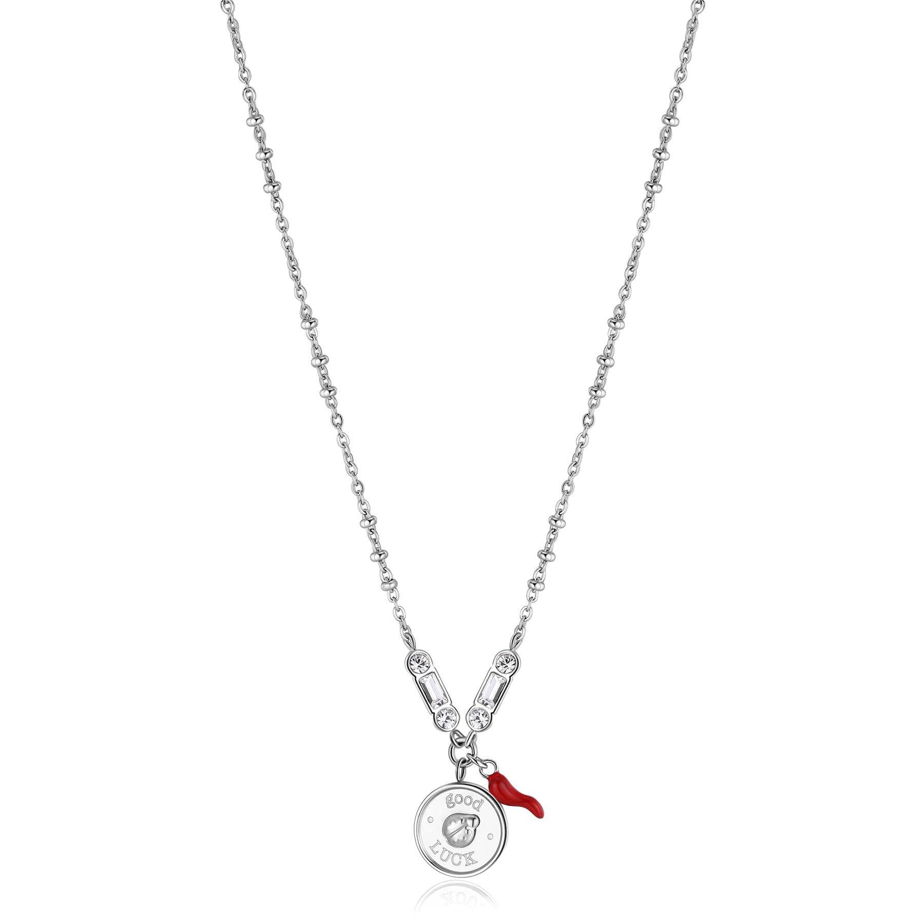 Brosway Collana Donna in Acciaio e Cristalli con Simbolo Coccinella | Collezione Chakra - BHKN075