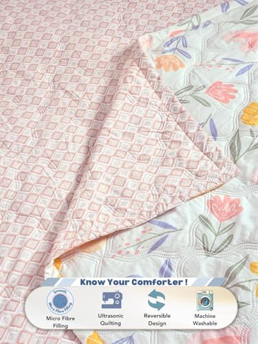 Image of Akshya Ultrasonic Quilted Comforter Single Bed Reversible Microfiber Quilt AC Blanket Dohar Single Bed Bedcover with Storage Bag