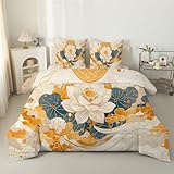 Syhi Qlty Traditionell Bettdecke 135x200 4 Jahreszeiten, Lotosblatt Vierjahreszeiten Steppdecke Ganzjahresdecke Bettdecken - Lotus Gold Bettdecke Ohne Bezug Waschbar mit 2 Kissenbezug 80x80cm S30