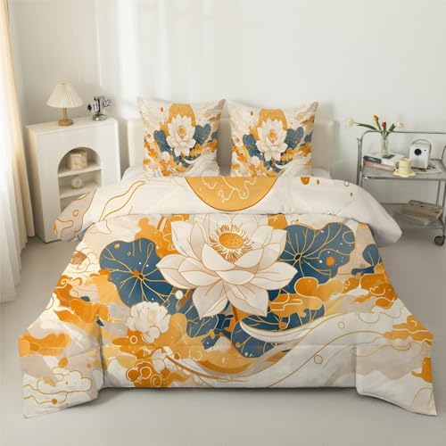 Syhi Qlty Traditionell Bettdecke 135x200 4 Jahreszeiten, Lotosblatt Vierjahreszeiten Steppdecke Ganzjahresdecke Bettdecken - Lotus Gold Bettdecke Ohne Bezug Waschbar mit 2 Kissenbezug 80x80cm S30