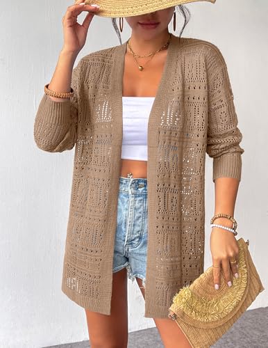 Zeagoo Womens 2025 Summer Crochet Cardigan Sweaters Lightweight Long Sleeve Open Front Kimono Boho Knit Cover Ups2