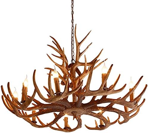 BAMBW Gewei Vintage stijl kroonluchters, hars herten hoorn kroonluchters 9 licht vintage stijl plafondlamp Amerikaanse landelijke boerderij faux gewei kroonluchters