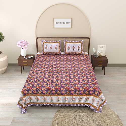 Image of Bedsheet for Double Bed King Size | Jaipuri Rajasthani Cotton Bed Sheet | 1 King Size bedsheet with Pillow Cover | 240 TC Jaipuri Prints Flat Double Bed Bedsheet Cotton King Size