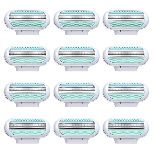 12 Piezas Recambios Maquinilla Depilación Mujer, Cuchillas de Afeitar Mujer, 3 Hojas de Acero Inoxidable, Compatibles con Mangos Venus, Recambios de Cuchillas de Afeitar para Afeitado Suave, Azul