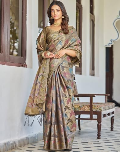 Image of SIRIL Women's Banarasi Silk Jacquard Zari Work Saree With Unstitched Blouse Piece