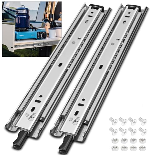 HLC Heavy Duty Locking Drawer Slides 36 Inch 1 Pair Full Extension Drawer Slides with Lock 250 lb Load Capacity 3-Fold Full Extension Side Mount Ball Bearing Industrial Locking Rail 36