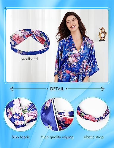Image of EPLAZA Womens Floral Satin Robe Bride Bridesmaid Robes Wedding Kimono