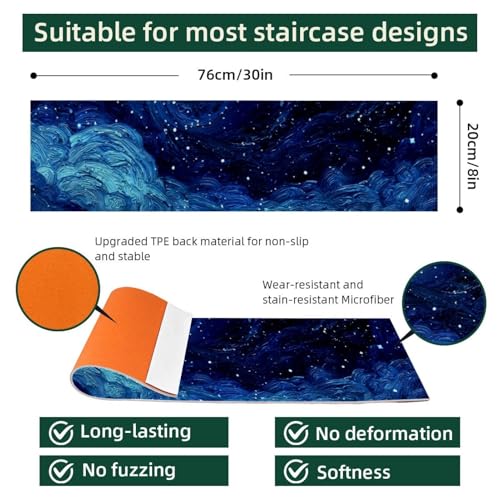 Tapis d'escalier antidérapant réutilisable et lavable pour marche bois 20x76cm
