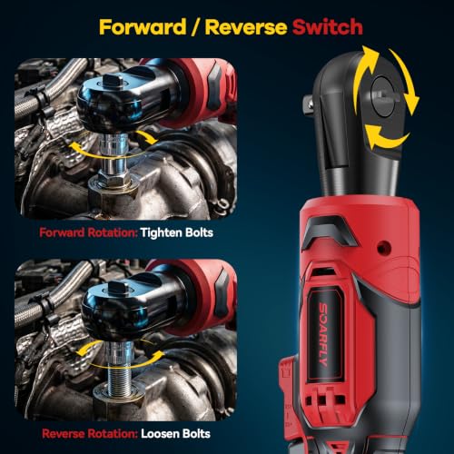 Image of SOARFLY 3 /8 inch Cordless Ratchet Wrench, Power Ratchet Tool Set, 60 Ft-Lbs(80N.m) Electric Ratchet Wrench with 2 * 2000mAh Lithium Batteries, 7 Sockets, LED Light, 1 /4 inch Adapter, 3 inch Extension Bar