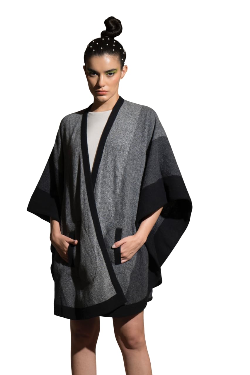 Stylish Women’s Cape | Open Front Shawl Inspired Outer Layer | Soft Woolen Fabric with Border Detailing | Elegant Indo-Western Draped Fashion Layer | Lightweight Winter Fall Outerwear-image-46