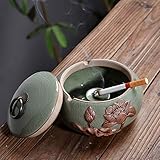 Chinese Japanese Style Ceramic Ashtray with Lid Creative Ashtray Lotus Decoration Elegant Porcelain Ashtray European Living Room Office Ashtray (Color : B)