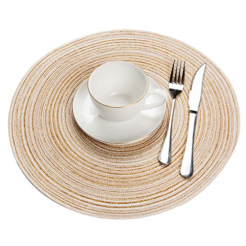 Topotdor Round Placemats Heat-Resistant Stain Resistant Anti-Skid Washable Polyproplene Table Mats Placemats (Set of 6, Ivory)