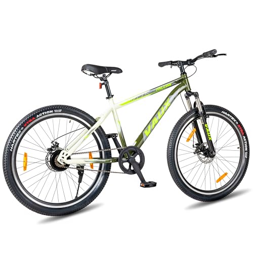 Image of Vaux Falcon MTB Cycle for Men 27.5T with Double Disc Brakes & Front Suspension, 27.5 inch Single Speed Mountain Bicycle for Adults with 17 inch Steel Frame, Double Alloy Rims & Nylon Tyres(Army-Green)