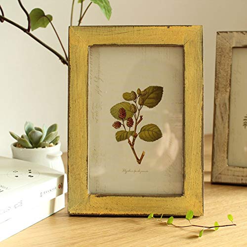 Yokoke 4X6 Inch Rustic Picture Frames - Farmhouse Distressed Frames 100% Reclaimed Wood Photo Frames For Tabletop Or Wall Mounting - Vertical & Horizontal - Home Office Gallery Decor - Yellow #TOP4