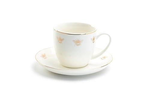 Miniatura 4 de Gracie China Gold Bee - Taza de té o café de porcelana y platillo de 9 onzas (juego de 2)